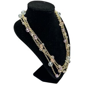 Vintage Double Strand Gold Tone Necklace w Pastel Beads 36 inches
